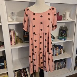 Blu Pepper brand dusty rose color dress fuzzy brown polka dots Size Large